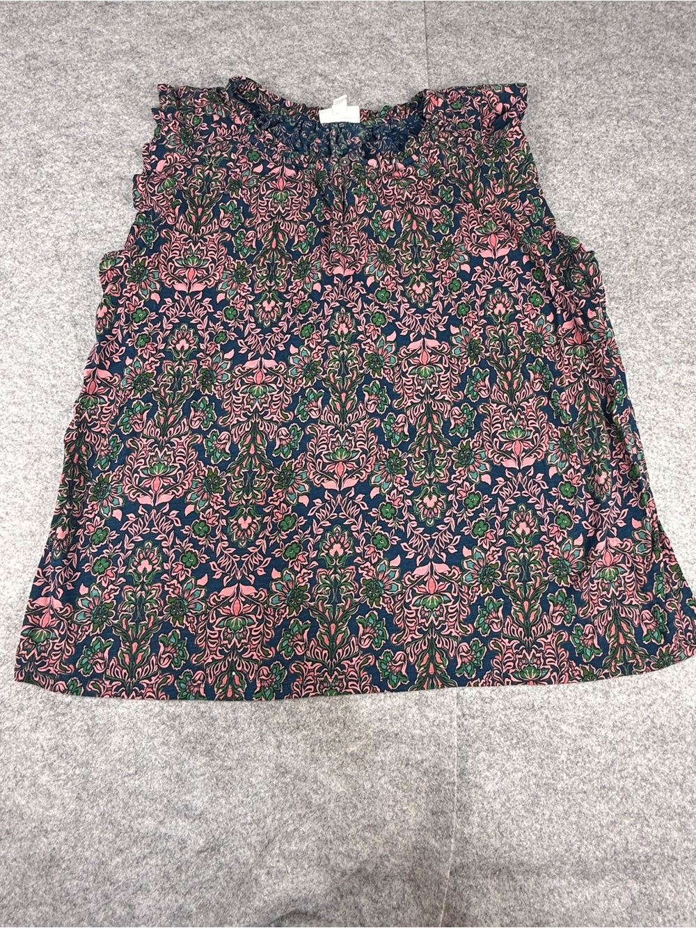 Boho Floral J. Jill Ruffle Neck Sleeveless Blouse L